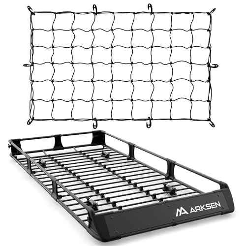 ARKSEN 82" x 39" x 6" Roof Rack Cargo Basket with Foldable Fairing, 250 lbs Heavy Duty Steel Rooftop Carrier with Cargo Net, Ideal for Kayaks & Luggag