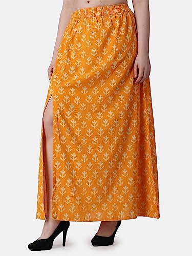 Image of POPWINGS Casual Ethnic Bagru Print Long Slit Skirts for Women || Cotton Long Slit Skirt for Women || Stylish Women Long Skirt for Summer