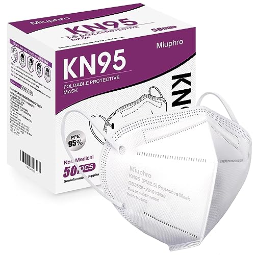 Miuphro KN95 Face Mask 50 Pack, Disposable Respirator Masks, 5 Layer Design Safety Mask for Protection, Ideal for Men and Women (White)