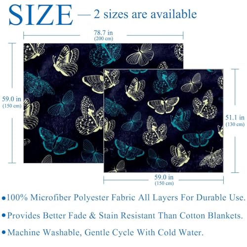Couverture polaire microfibre 150x130cm à motif papillons pour lit et canapé