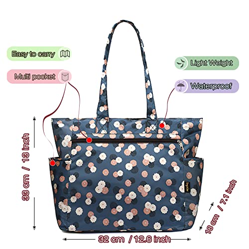 Floral Tote Water-resistant Large Shoulder Bag for Shopping School Work College Yoga Travel Beach Daily Use with Multi Pockets (cyan blue) - Image 3