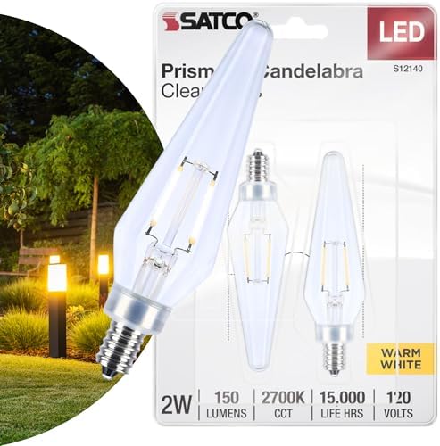 Satco S12140 2 Watt Prismatic HX11 LED; 2700K CCT; Candelabra Base; 120 Volt; Clear Finish; 2-Card