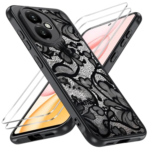 Mkej Hülle kompatibel mit Honor 400 Hülle mit 2 Stück Panzer Schutz Glas Kratzfeste PC Rückseite +TPU Bumper Aesthetic die Spitze Muster Handyhülle