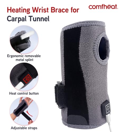 Comfheat Heating Wrist Brace with Splints for Wrist Pain, USB Heated Wrist Wrap Support for Sprained, Typing, Adjustable Right Hand Left Hand - Image 3