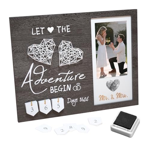 Inovayer Engagement Gifts for Couple, Wedding Countdown Heart Thumbprint Picture