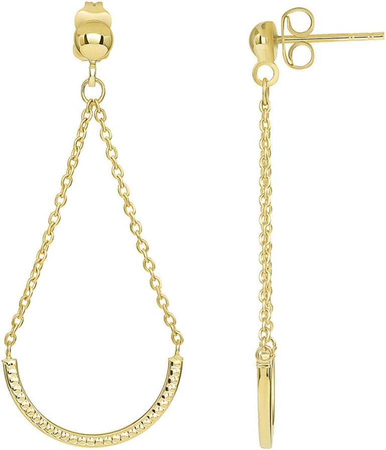 14k Yellow Gold Open Teardrop Rolo Chain Drop Earrings with Friction Back
