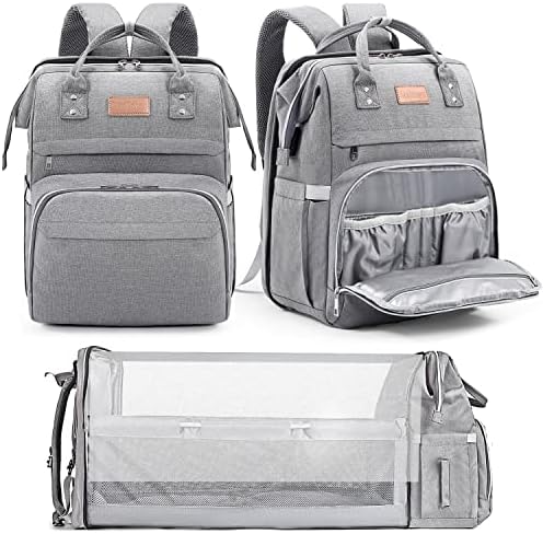 Diaper Bag Backpack, Large Capacity Multifunction Diaper Backpack with Changing Pad for Boy Girl, Travel Baby Bag for Moms Dads, Baby Registry Search Shower Gifts Waterproof and Stylish Gray