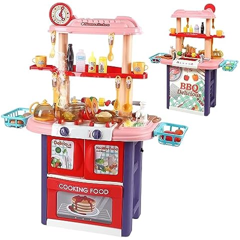 Play Kitchen Playset, 2 in 1 Gill and Kitchen Toys for Toddlers Kids Girls Boys Cover