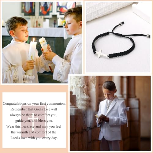 Image of Braided Rope Cross Bracelets First Communion Baptism Christian Birthday Valentines Christmas Easter Gifts