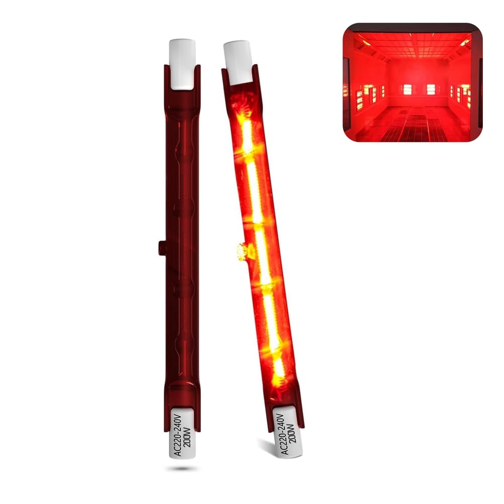 Halogen Bulb R7s Dimmable, 254mm 1300W R7s Infrared Bulbs for U3 Heater, Red Quartz Heating Light Tube 1300lm, R7s Halogen Heater 360° Beam Angle,254mm,200W 2 Packs