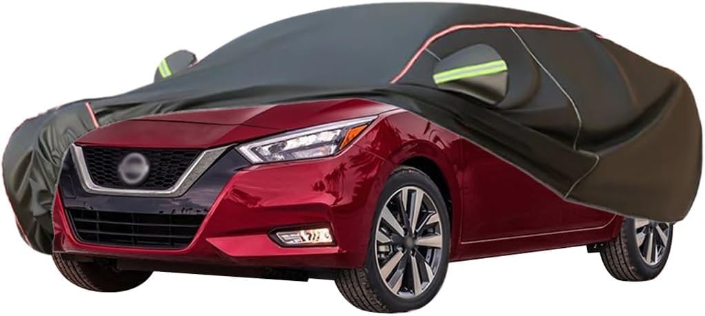WOLWES Car Covers Are Suitable For Nissan Versa Sedan 2007-2024 All-weather Windproof, Snowproof, Rainproof, UV-protected And Breathable All-season Universal With Side Door Zip Oxford Cloth Car Covers