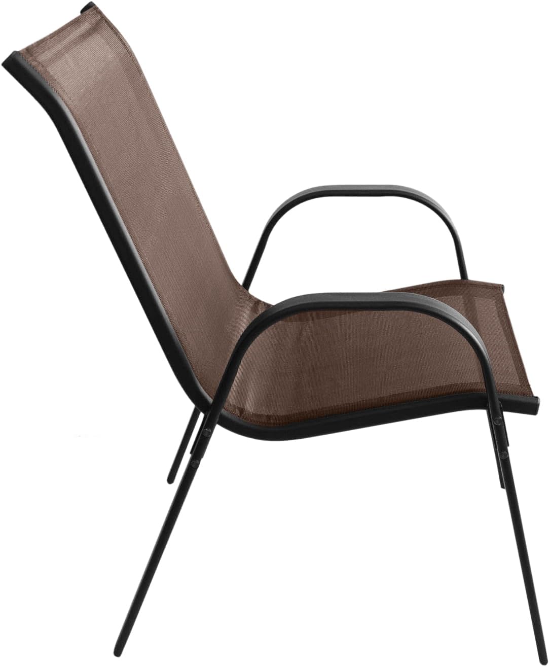 Sillas de jardín apilables de textilene – Pack de 4 con reposabrazos; Estructura metálica Resistente, Transpirables y fáciles de Limpiar para terraza y balcón, Color marrón