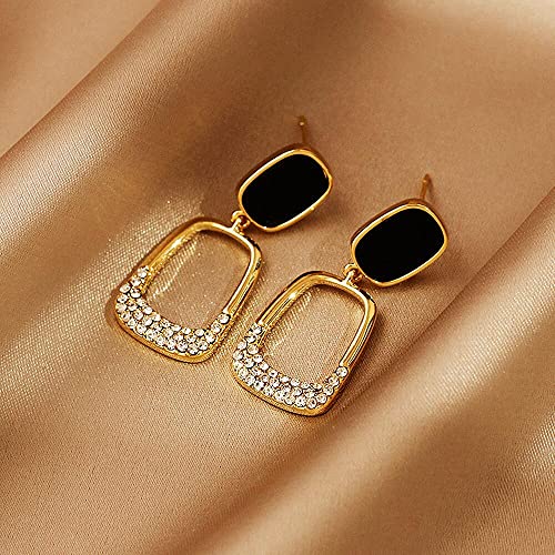 Zrfamily Earrings Super Flash Light Luxury Fashion Temperament Earrings (Black Geometry) #TOP3