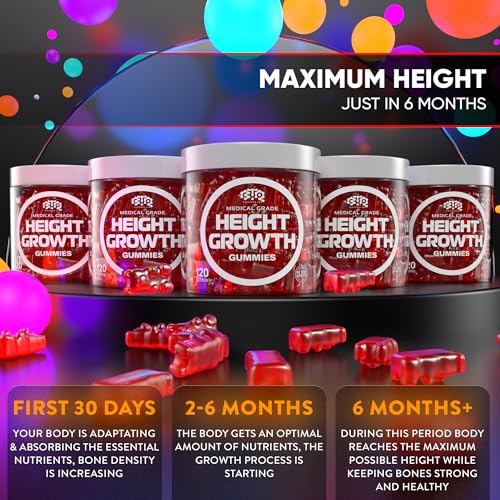 Image of BIOTEQUELAB Height Growth Increase Gummies Vitamins, Grow Tall Supplement, Calcium, Magnesium, Zinc, Ashwagandha, Glucosamine Multivitamin for Teens, Kids, 120 Gummies