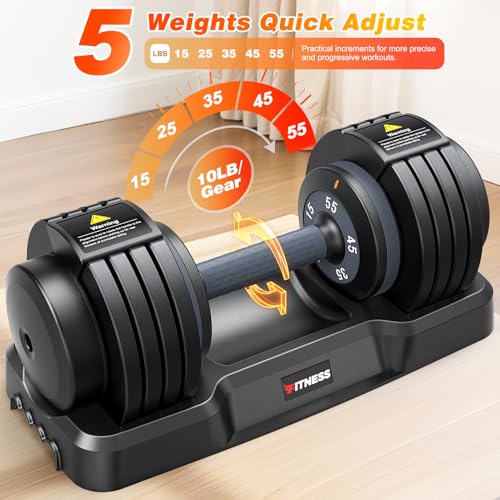 XDDIAS Adjustable Dumbbell Set of 2, 25/55/80LB Dumbbell Set-Fast Adjust Weights Set, 5/10/16 in 1 Free Weights Dumbbells Set with Anti-Slip Metal Handle, Compact Size for Men/Women Home Gym Equipment (Black-55LB-2pcs)