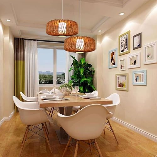 Lampe à rotin noir boho de table pendante et lustre de style rustique - 6