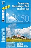  UK50-41 Ammersee, Starnberger See, München-Süd: Starnberg, Wolfratshausen, Geretsried, Holzkirchen, Weilheim i.OB, Herrsching a.Ammersee, Germering, ... Karte Freizeitkarte Wanderkarte)