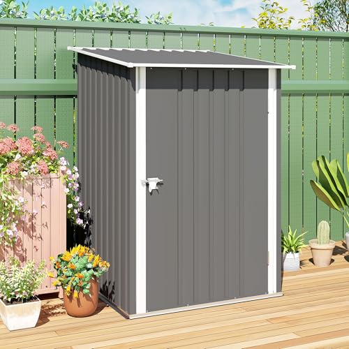 Outsunny Metall Gerätehaus 0,92 m² 100x103x160cm Geräteschuppen mit Pultdach Abschließbarer Tür Gartenhaus Outdoor Garten Schuppen Schrank für Hinterhof Außenbereich Grau