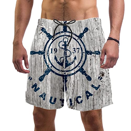 Short de bain homme Yuzheng maillot de plage avec motif ancre et gouvernail