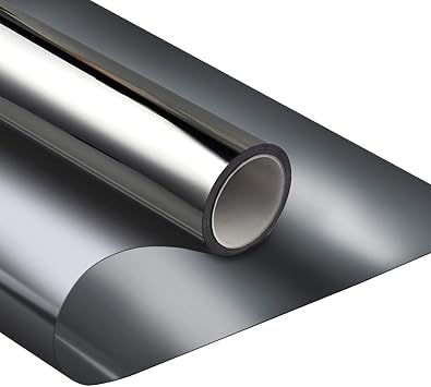 WPCTEV Window Film One Way Mirror Tint Daytime Privacy Static Cling غير لاصق ديكور التحكم الحراري المضاد للأشعة فوق البنفسجية Tint للمنزل والمكتب Black Silver 6 Mil 29.5 Inch x 13.1 Feet