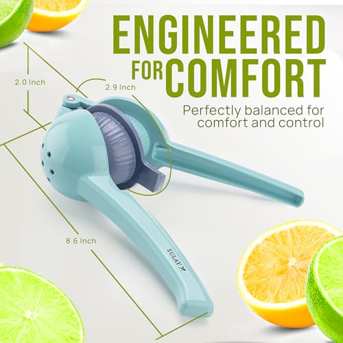Image of Zulay Kitchen Metal 2-in-1 Lemon Squeezer - Sturdy Max Extraction Hand Juicer Lemon Squeezer Gets Every Last Drop - Easy to Clean Manual Citrus Juicer - Easy-Use Lemon Juicer Squeezer - Blue /Purple