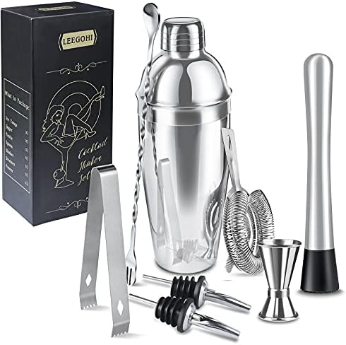 Cocktail Shaker Set|8pcs Cocktail Making Set Stainless Steel 750ml Shakers|Bartender Kit Bar Tool Set with Strainer, Pourers, Muddler, Double Jigger, Mixing Spoon at Home & Bar Gift Set