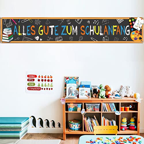 Alles Gute Zum Schulanfang Banner 300x50cm großes Banner für den ersten Schultag, Willkommen zurück in der Schule, Party-Dekorationszubehör, Banner für Klassenzimmer, Büro, Schule, Lehrer(Schwarz)