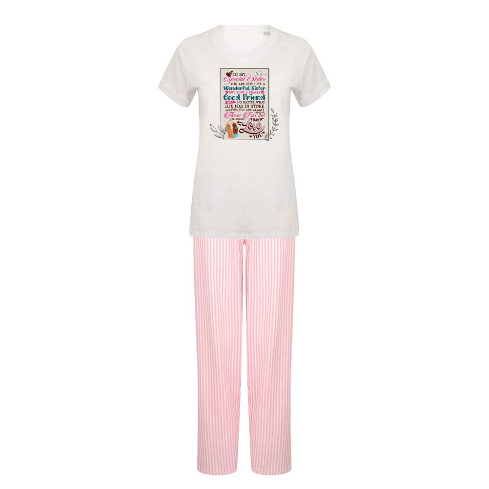 Getagift Women's M To Y Special Sister Wonderful Sister Good Friend Bestie I'll Always Love You White Pink Coloured Cotton Nightwear Clothes Sleepwear Long Pyjamas Sets 2 Piece. (, Multiple)