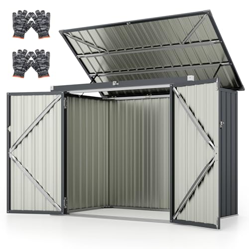 TANGZON 6 x 3 FT Metal Garden Shed, Outdoor Trash Can Storage Shed with Top Flip Cover, Hydraulic Gas Rod & Lockable Door, Weatherproof Gardening Tool Organizer for Backyard Lawn Patio (Dark Grey)
