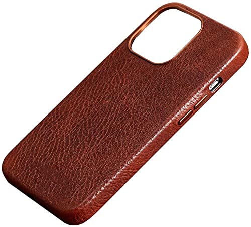 Coque en cuir véritable marron pour iPhone 13, étui rétro chic et de haute qualité