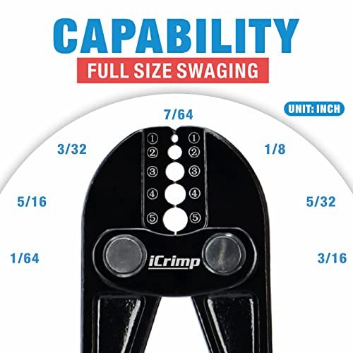Icrimp Iws-1608B Wire Rope Crimping Tool For Aluminum Loop Sleeves, Duplex Oval Cable Ferrules 1/16’’ To 3/16’’, C/W Wire Rope Cable Cutter #TOP4
