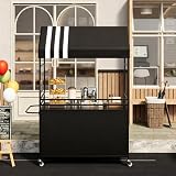 Tragbarer Verkaufswagen mit Überdachung, Mobile Imbisswagen mit feststellbaren Rädern, 190 cm hoher Straßenverkaufsständer für Streetfood, Kaffee, Blumen, Veranstaltungen im Innen- und Außenbereich