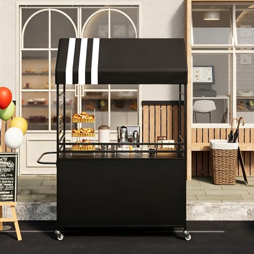 Tragbarer Verkaufswagen mit Überdachung Mobile Imbisswagen mit feststellbaren Rädern 190 cm hoher Straßenverkaufsständer für Streetfood Kaffee Blumen Veranstaltungen im Innen- und Außenbereich
