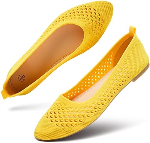 hash bubbie Women's Flats Shoes Women Comfortable Dress Shoes Pointed Toe Flats Ballet Flats mesh Knit Flat Dressy Slip on Business Casual Shoes(Yellow.US7)