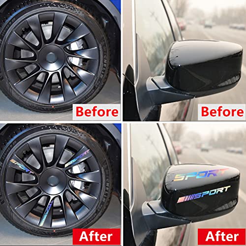 Pincuttee 14Pcs Car Decal Stickers,Wheel Rim Decal Sticker,Sport Logo Reflective Stickers,Sport Emblem Car Rear Bumper Sticker,Rear Mirror Decals For All Vehicles(Multi-Color,14Pcs) #TOP3