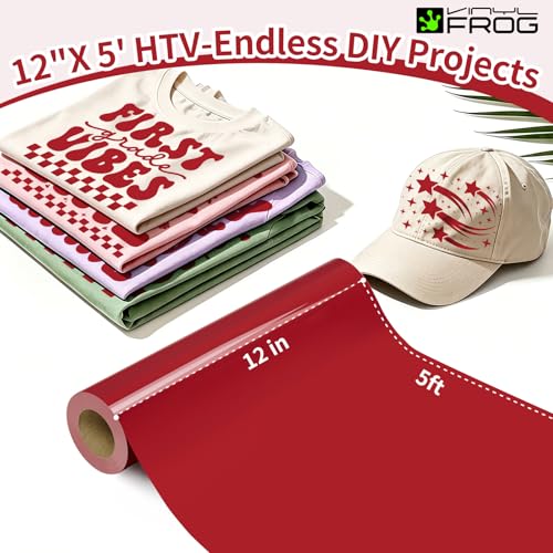 Image of VINYL FROG HTV 10 inch x5FT PU Red Heat Transfer Vinyl Roll for T Shirts,Garments Bags and Other Fabrics