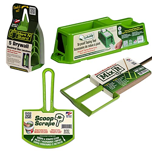 Ultimate Drywall Kit by Buddy Tools - 4 Tools in 1 - Includes Tape Buddy Dry Wall Taping Tool, Mud Mixer, Scooper, and Outlet Marking Tool - Complete, Heavy-Duty, and Rust-Free Drywall Tools Set