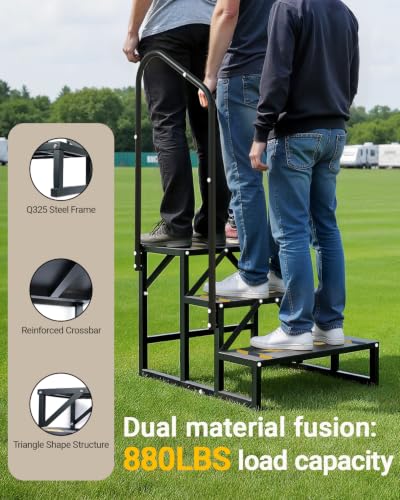 Image of RV Mobile Home Steps with Handrail, 3-Step Camper Entry Stairs