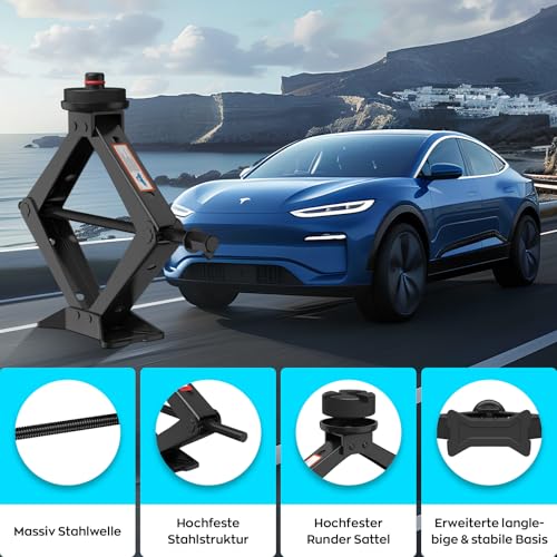 IMAYCC 3T Wagenheber Neues Upgrade, Universelle Scherenwagenheber für Auto mit Gummiauflage, Tragbarer Wagenheber mit Radmutternschlüssel, Auto-Notfallset für SUV MPV Tesla Wartung und Reparatu