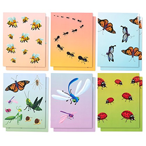 Two Pocket Folders Bulk – 12-Pack Letter Size File Folders, 6 Insect Designs, School Folders with Pockets, 12 x 9.25 Inches
