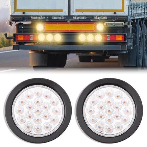 Image of 2PCS 4 Inch 19LED Amber Round Led Trailer Tail Lights,Brake Stop Turn Signal Light w /Grommets,12V,IP67 Waterproof,3-Prong Wire Pigtails