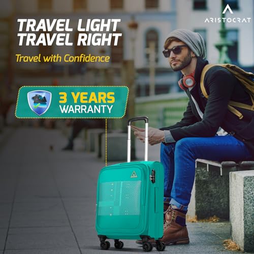 Image of Aristocrat Duralite Cabin Trolley Bag, 55Cm | Combination Lock | 8 Wheels | 3 Years International Warranty | Teal Blue