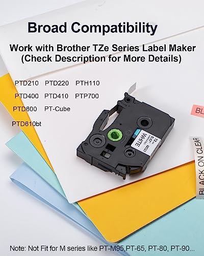 Oozmas Replacement for Brother P-Touch Label Tape Tz Tape 12mm 0.47 Inch Laminated White TZe-231 Compatible with Brother Ptouch D400 D210 1280 1290 1880 2040 Label Maker Tape, Black on White, 4 Pack