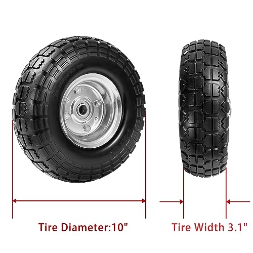 Parts Camp 4.10/3.50-4 tire replacement gorilla cart tires 10\" Flat-Free Solid Tires and Wheels hand truck tires dolly tires wagon wheels With 5/8\" Bearings 2.15\" Offset Hub 2Pack - Thumbnail 2