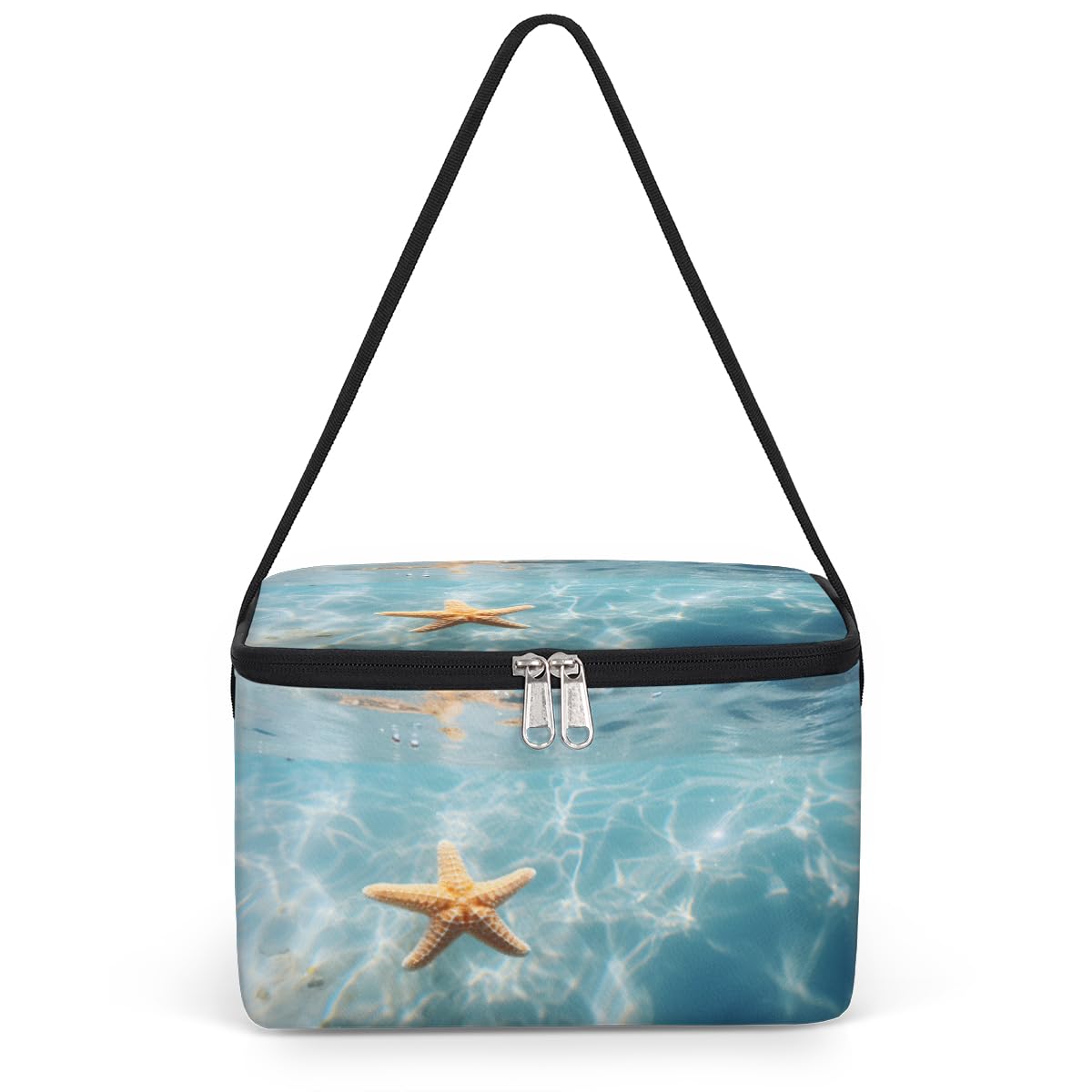 GzLeyigou Starfish in Water Lunch Bags for Women Men 9 Cans, Hot & Cold Food Delivery Bag Insulated Grocery Bag Insulated Lunch Box Marine Life Cooler Bag for Office Work Picnic Beach