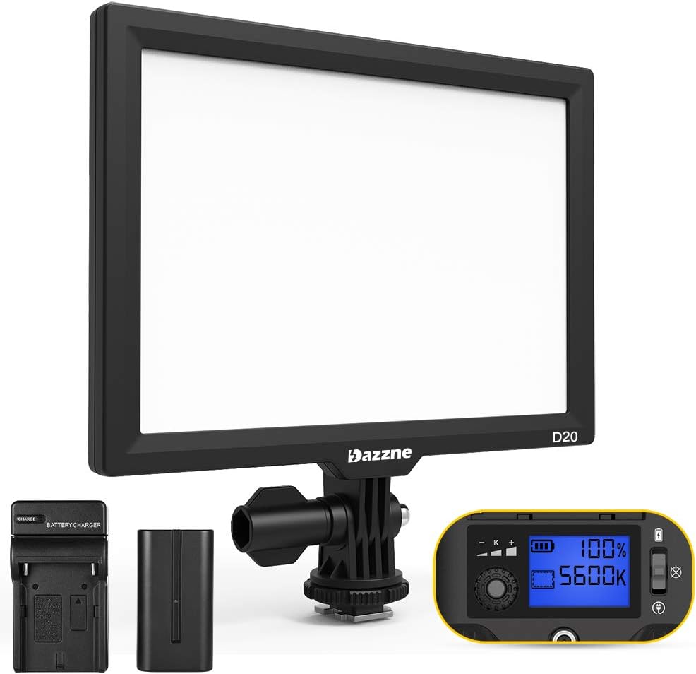LED Video Light, Dazzne D20 Dimmable Bi-Color LED Panel Light 3200k-5600k,CRI95+ with Battery and USB Charger Professional for Canon, Nikon,SONY,Panasonic,Samsung and Olympus Digital SLR Camera