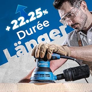 DongCheng Ponceuse excentrique 300 W, 125 mm, 6 vitesses, 4000-12000 tr/min avec dépoussiéreur et 10 types de papier de verre, Ponceuse orbitale aléatoire, idéale pour les travaux de bricolage