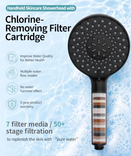 Image of SR SUN RISE Filtered Shower Head with Handheld High Pressure 9 Spray Mode Showerhead Detachable Shower Head Water Softener Filters Beads for Hard Water Remove Chlorine 1 Filter 1.8GPM Matte Black