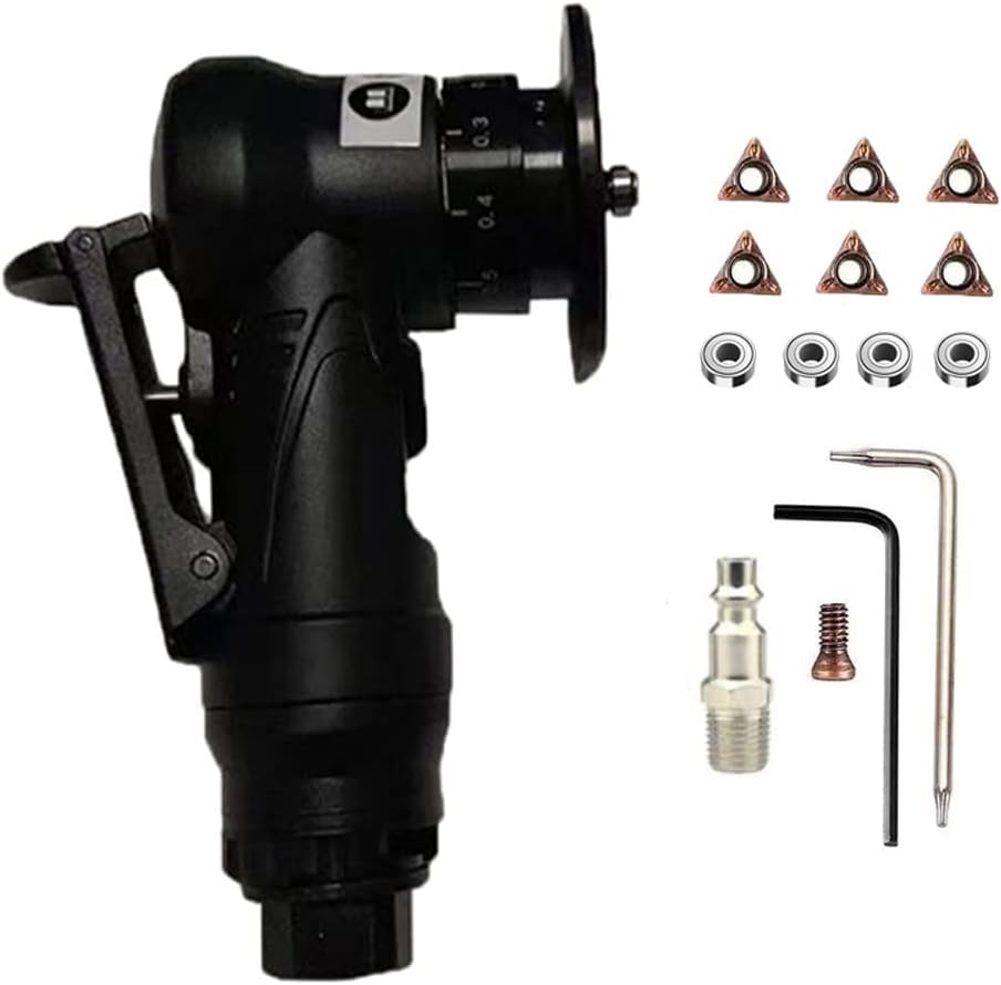 Pneumatic Chamfering Machine Mini Carpenter Chamfering Tool Portable Handheld Grind Chamfer Tool Deburring Trimming Machine (Black + 6pcs C-Blades for Metal Beveling
