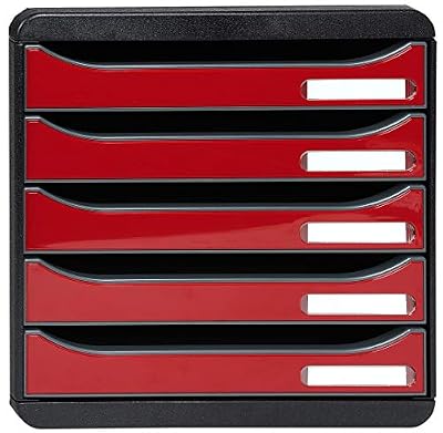 Exacompta - Réf. 3097218D - BIG BOX Plus - Caisson 5 tiroirs pour document A4+ - Dimensions extérieures : Profondeur 34,7 x largeur 27,8 x Hauteur 27,1cm - Noir/Rouge Carmin glossy